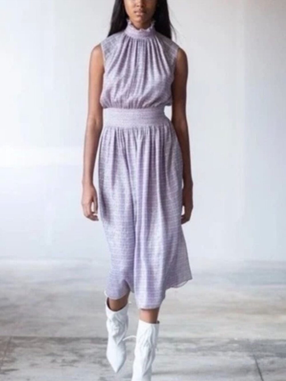 Adam Lippes Lavender Metallic Silk Midi Dress